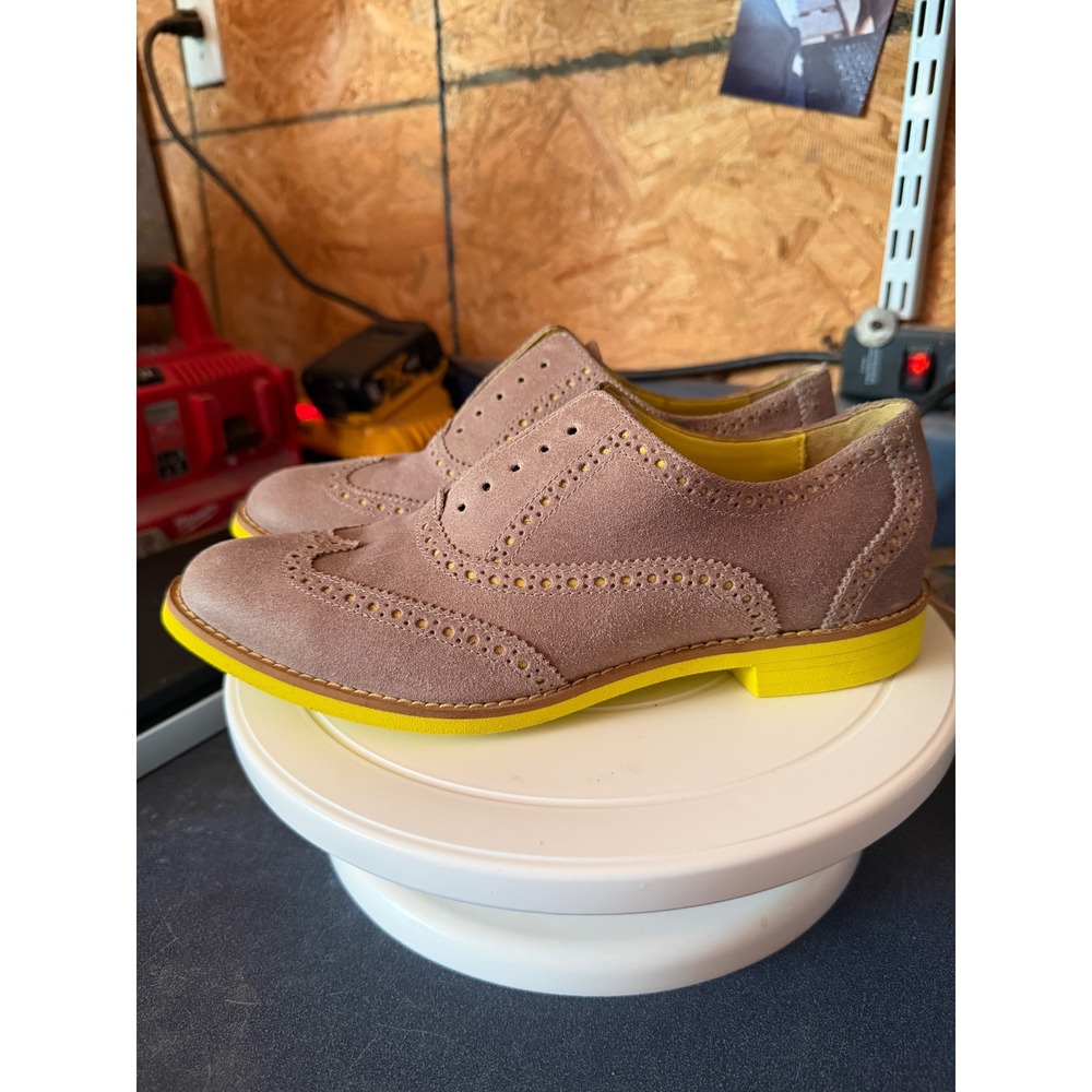 Cole Haan Zerogrand Taupe Suede Wingtip Oxford Neon Yellow Sole D36733 7.5B - Picture 2 of 9